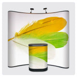 Load image into Gallery viewer, pop up banner with podium in front, with lights installed at the top