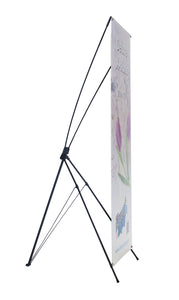 side view of deluxe x-stand with floral design