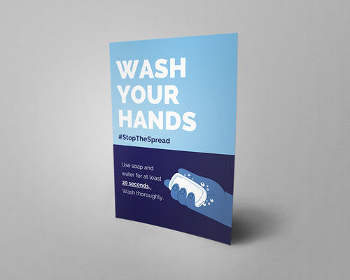 photo of a custom printed flyer standing upright against a blank background