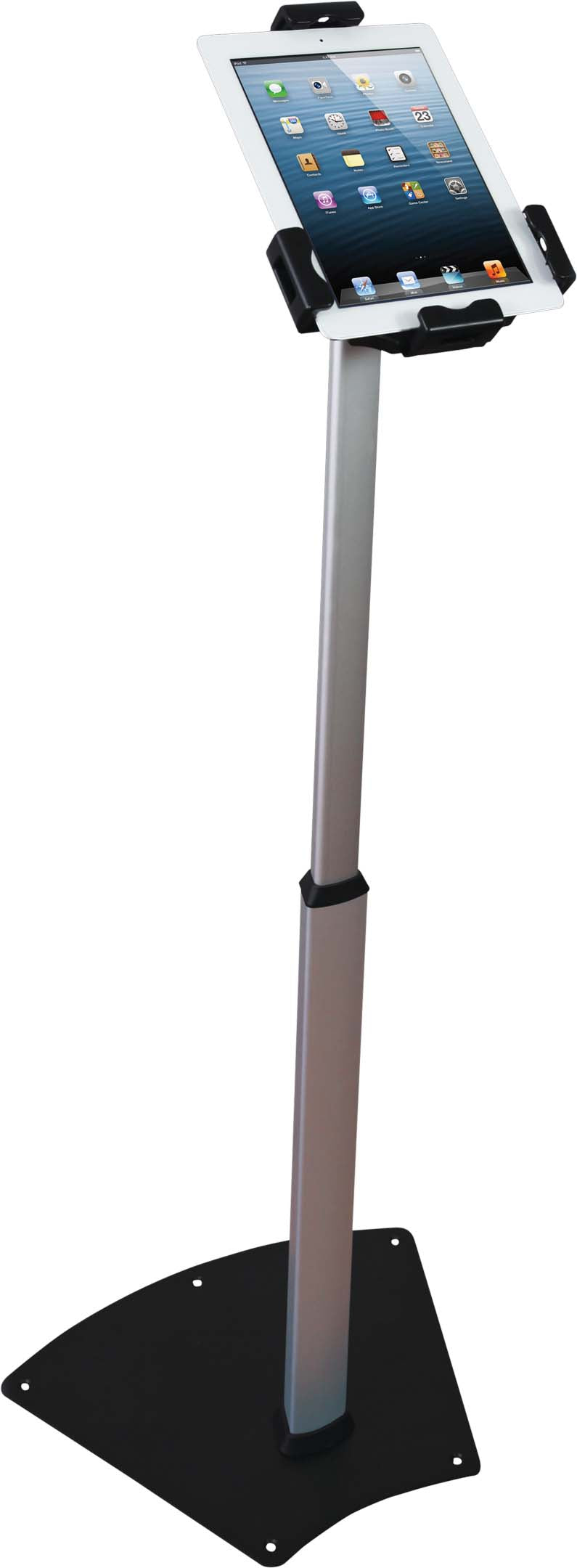steel stand holding an iPad tablet
