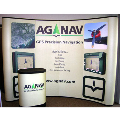 pop up display with podium stand in front