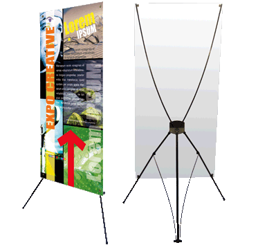 profile and rear view of x-stand banner stand 