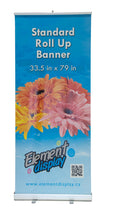 Load image into Gallery viewer, front facing view of standard roll up banner/retractable banner/ zap stand with flower graphic