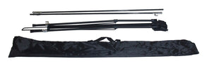 black plastic poles, display stand legs and carrying bag